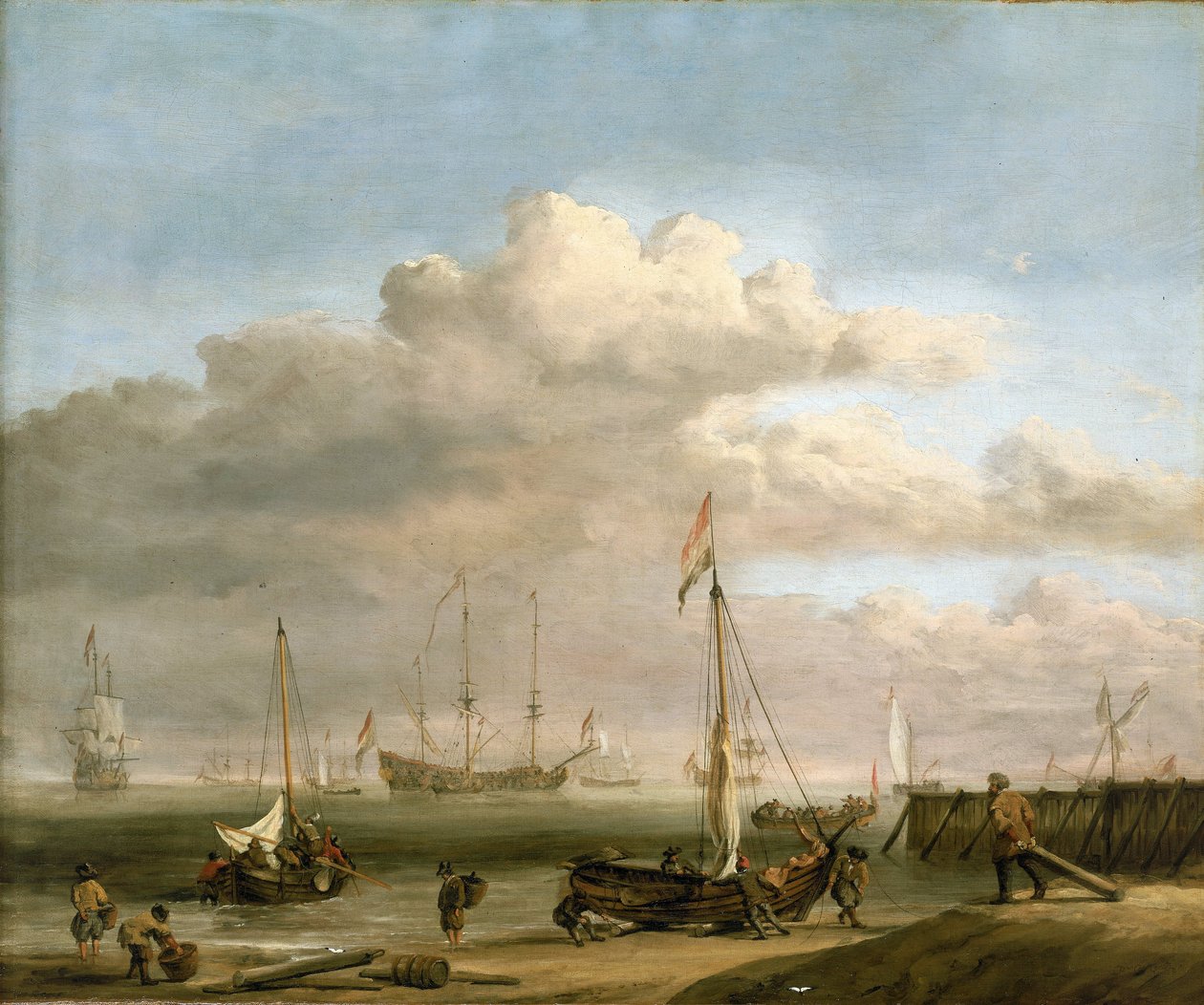 通往 Marsdiep 和 Den Helder 的荷兰海岸和渔船。布面油画，约 1690 年，作者威廉-凡-德-维尔德（1633-1707 年）。 作者 威廉·范·德·雅戈尔·维尔德