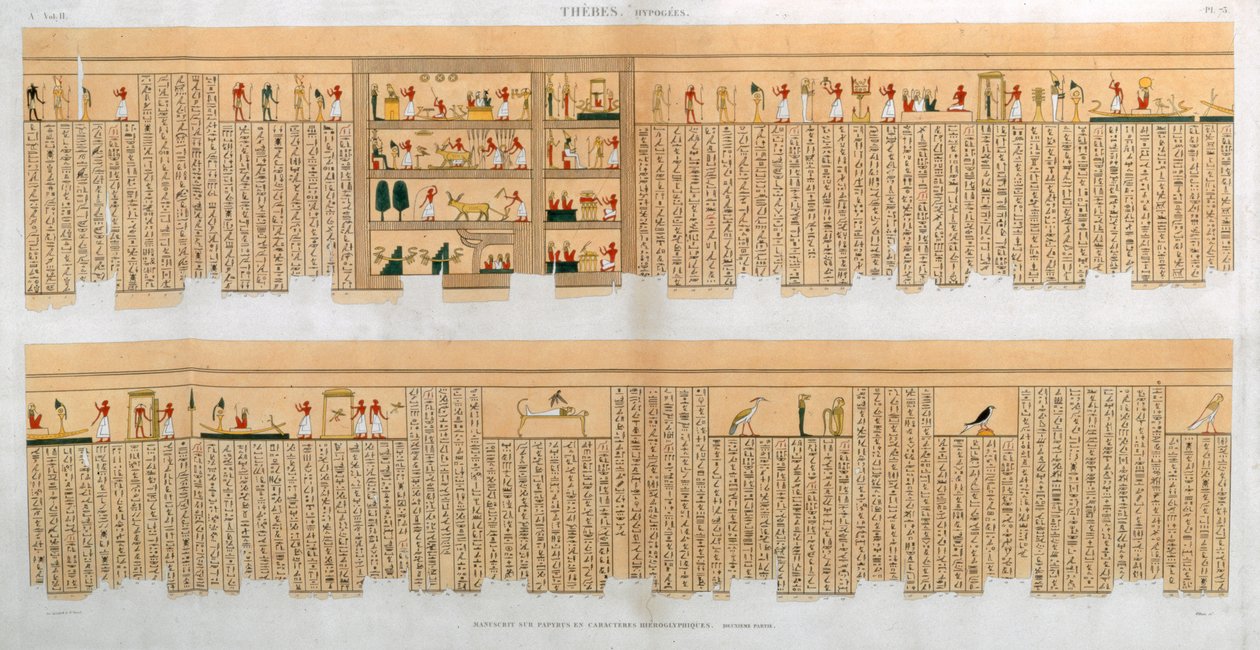带象形文字的手稿插图，来自埃及底比斯的一座坟墓，1822年 作者 威廉
