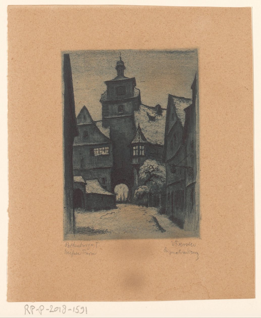 托贝尔河畔罗滕堡的魏塞尔图尔姆景观
Rothenburg o. T. Weisserturm（物体上的标题） 作者 Willi Foerster（艺术家签名）