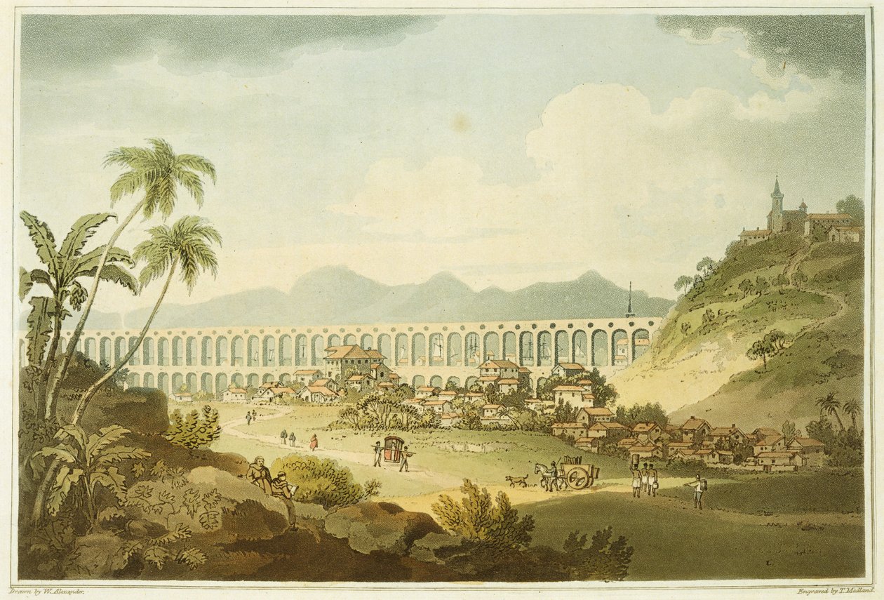 Arcos de Carioco，或里约热内卢的Grand Aqueduct，由John Medrow（1764-1848）的“A Voyage to Cochinchina”中的第5版，由Thomas Medland（1755-1823）1806（aquatint）刻 作者 威廉·亚历山大