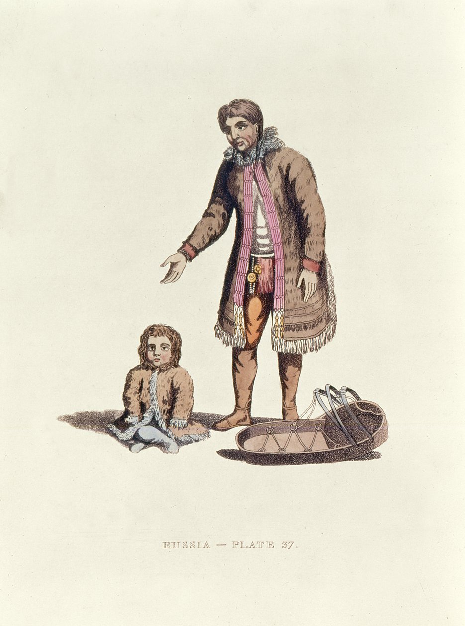 1814年，萨摩耶的女人与她的孩子和俄罗斯连衣裙的摇篮 作者 威廉·亚历山大