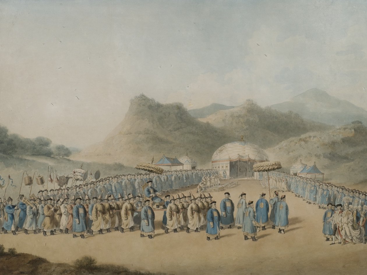 中国皇帝在Tartary的帐篷接近英国大使，1799年（纸上写着） 作者 威廉·亚历山大