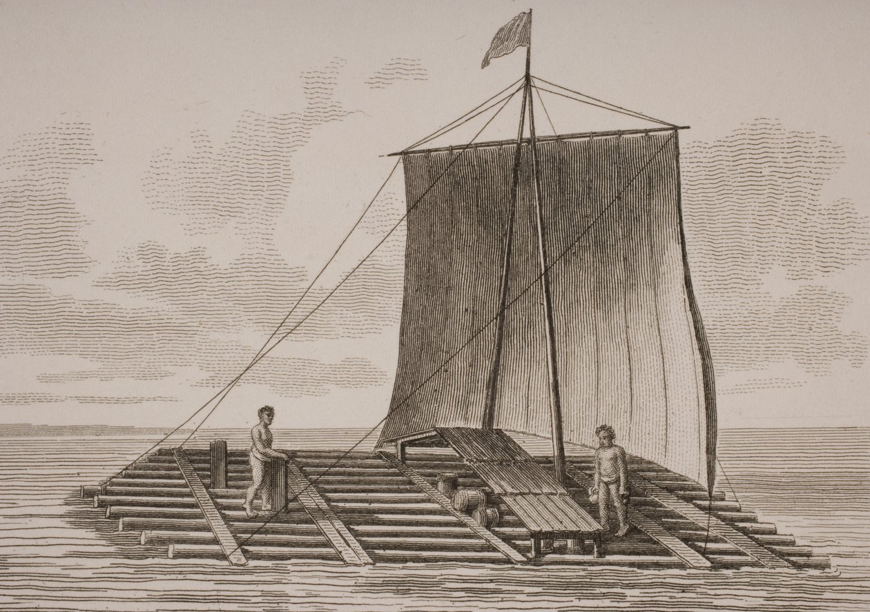 南美洲的bolsa木筏，由Thomas Milton（1743-1827）1820年雕刻 作者 威廉·安德森