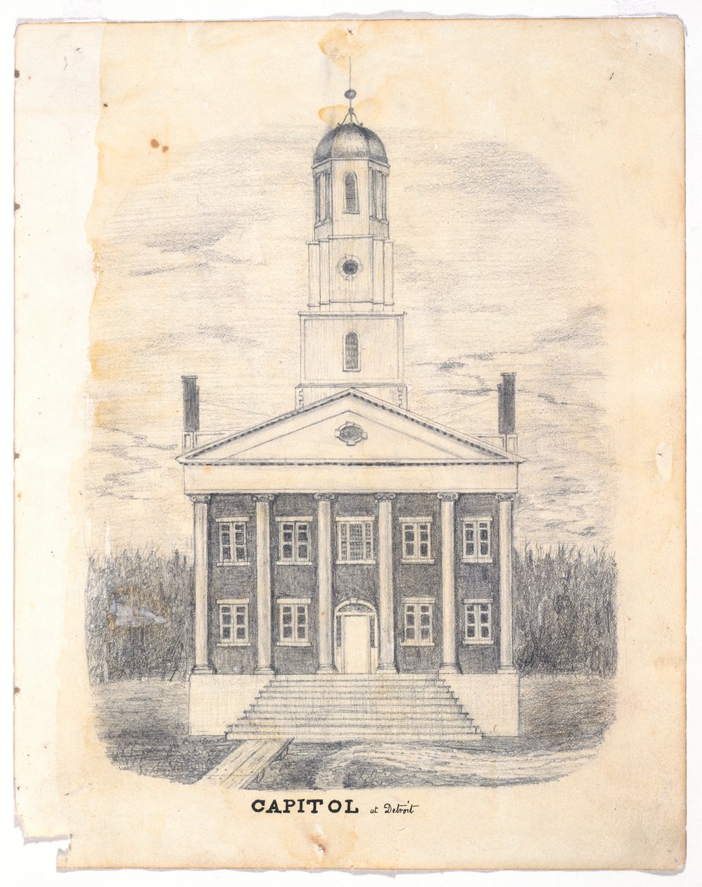 1837年在底特律的国会大厦，c.1837（在铅笔上的石墨铅笔） 作者 威廉·阿萨·雷蒙德