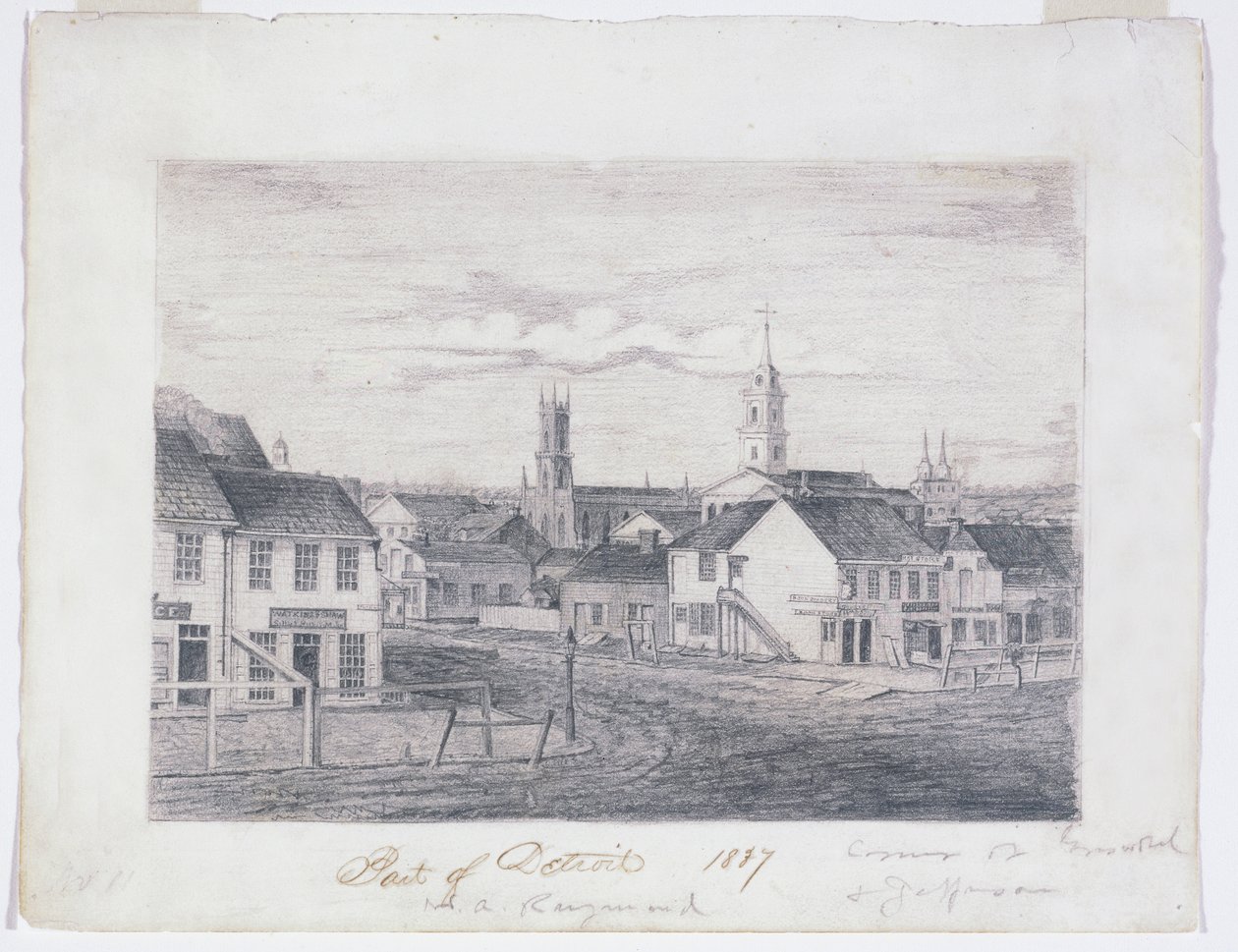 1837年底特律的一部分，c.1837（编织纸上的石墨铅笔） 作者 威廉·阿萨·雷蒙德