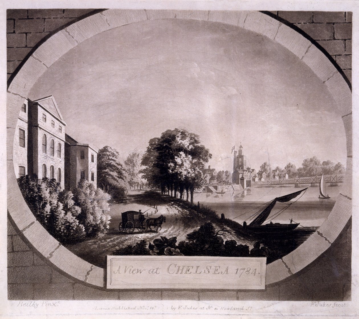 查看切尔西，由F. Jukes制作的印刷品，1784年（aquatint雕刻） 作者 威廉·比尔比