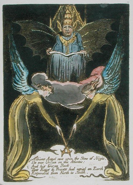 Albions Angel玫瑰......，来自欧洲的12号板块。一个预言，1794年（在纸上用wc和油进行浮雕蚀刻） 作者 威廉·布雷克