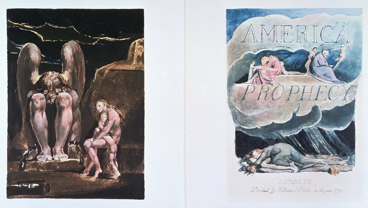 美国预言：描绘Orc的正面和标题页，能量的化身，1793年（用白线雕刻和水彩画的浮雕蚀刻） 作者 威廉·布雷克