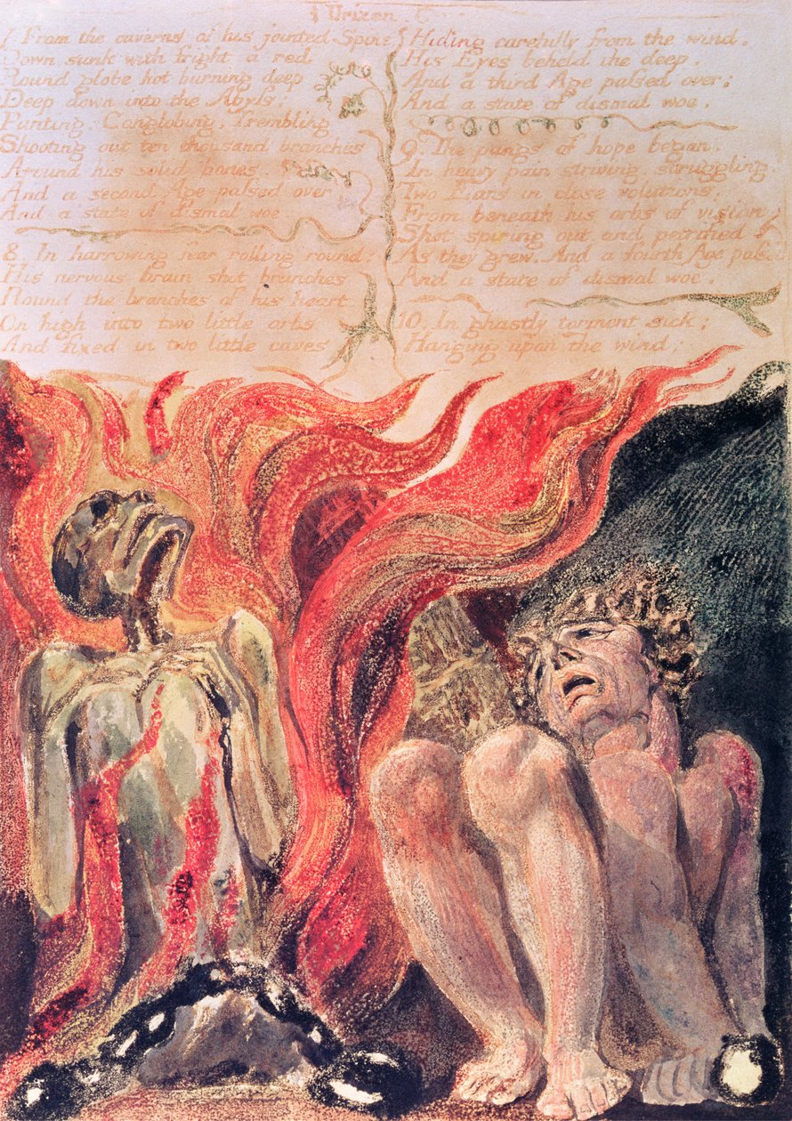 Urizen的书;从他的关节脊柱的洞穴，1794（彩色印刷浮雕蚀刻） 作者 威廉·布雷克