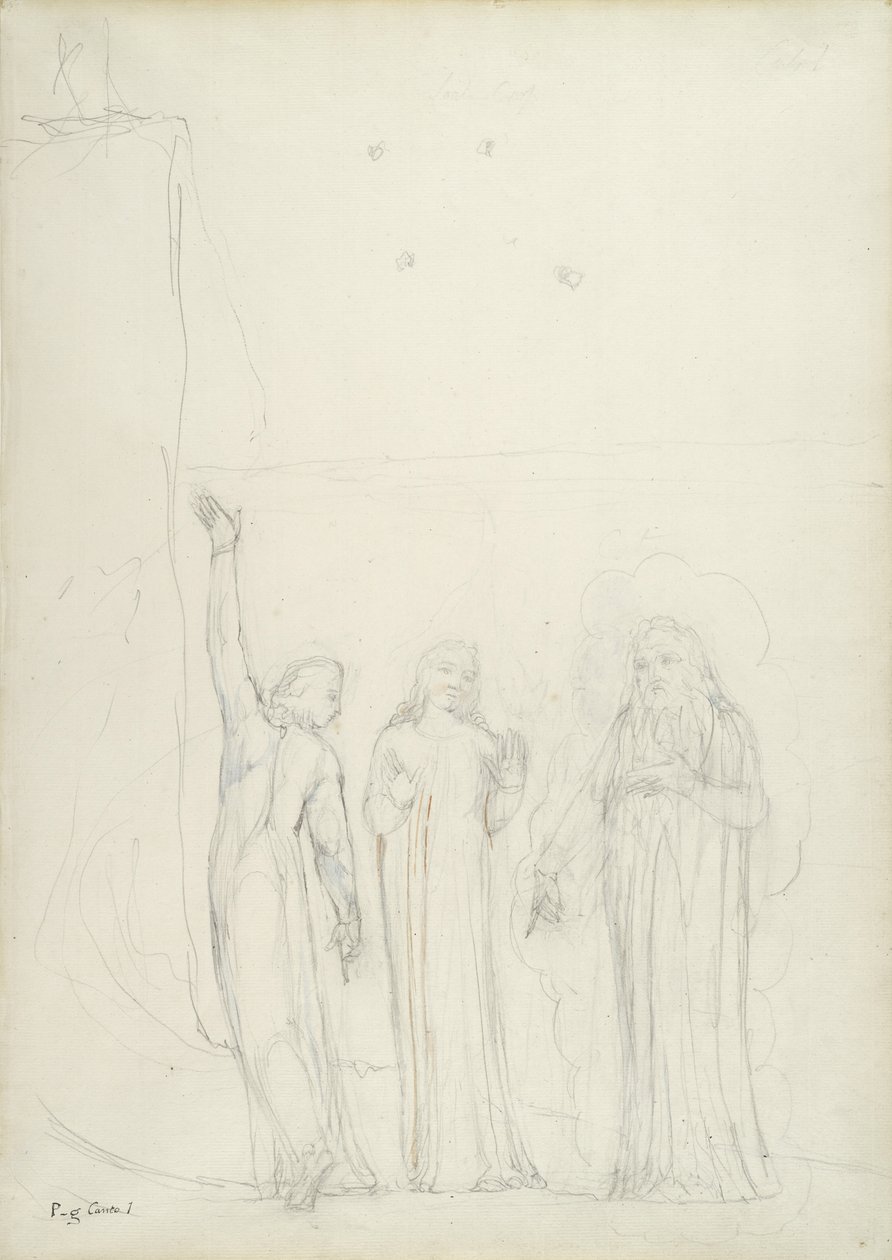 Dante，Virgil和Cato，Dante Alighieri的神圣喜剧插图，1824-27（墨水和纸上的铅笔） 作者 威廉·布雷克