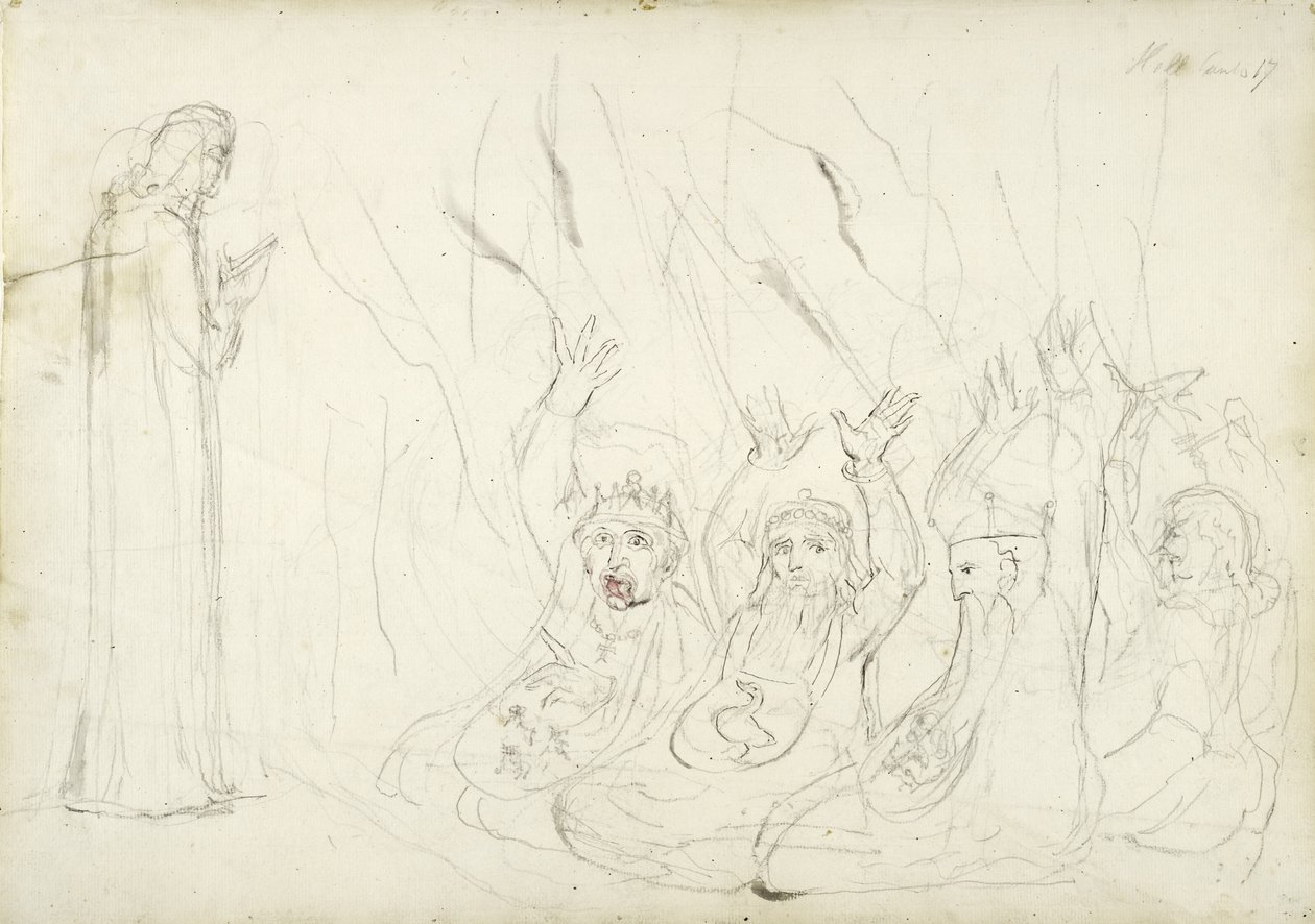 但丁和高利贷者，Dante Alighieri的神圣喜剧插图，1824-27（铅笔和纸上洗） 作者 威廉·布雷克