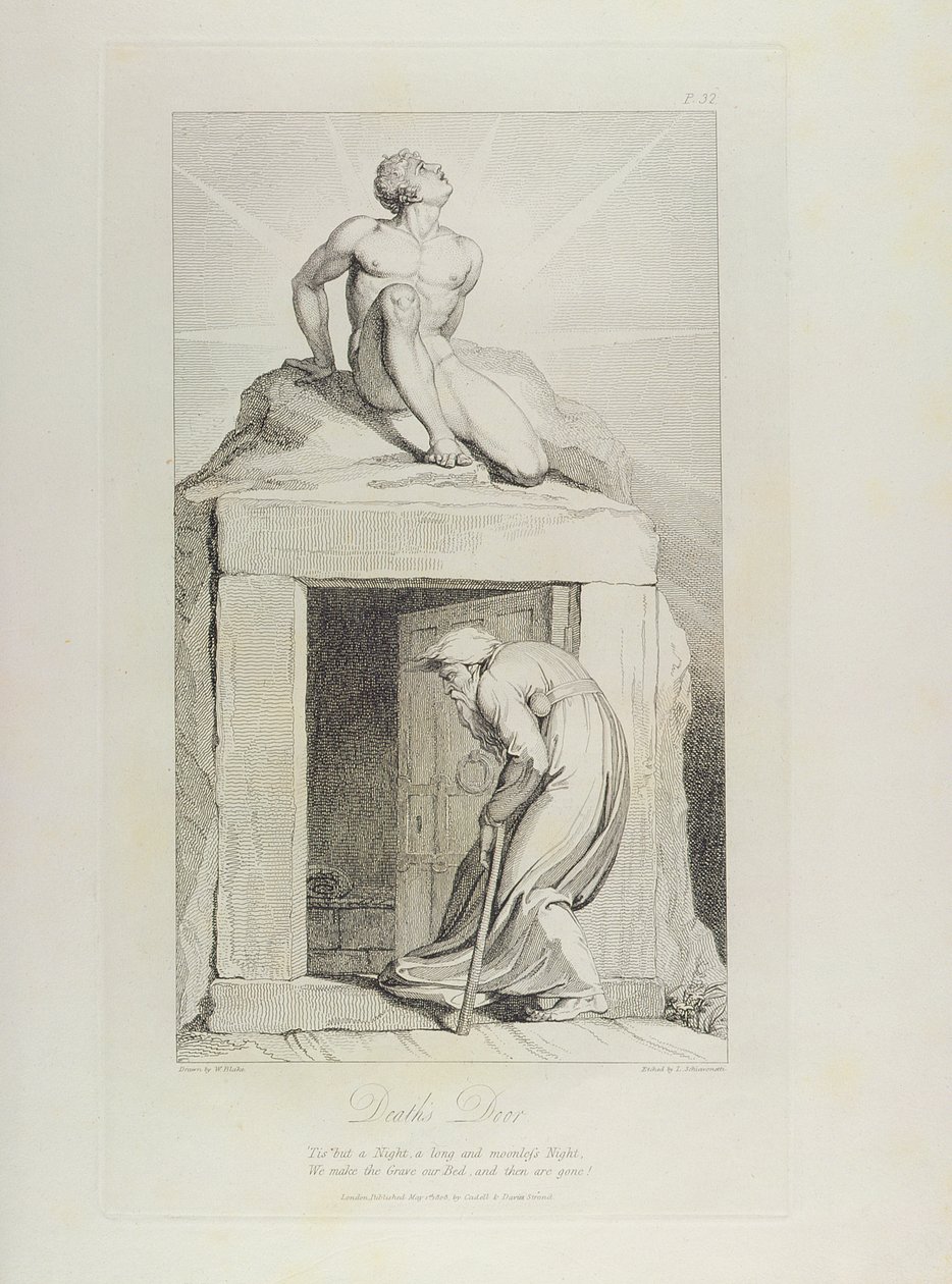 死亡之门，第12页，威廉·布莱克（1757-1827）的“坟墓，一首诗”中的插图，由Luigi Schiavonetti（1765-1810）刻，1808年 作者 威廉·布雷克