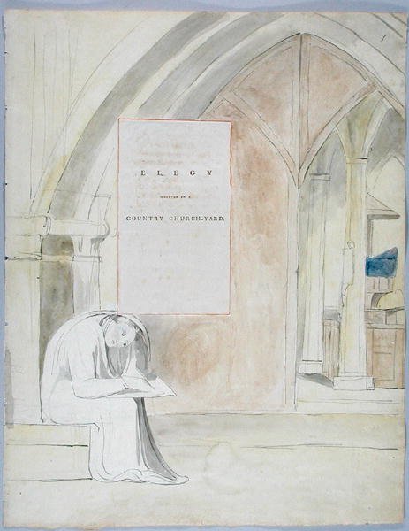 挽歌写在乡村教堂 - 院子里，设计105来自托马斯·格雷的诗，1797-98（纸上用笔和墨水写成） 作者 威廉·布雷克