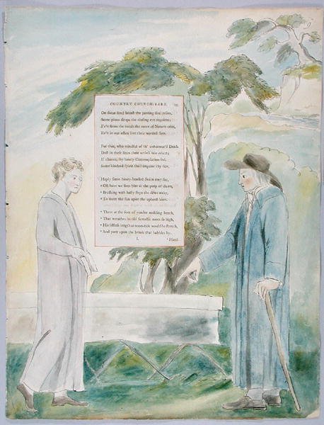 挽歌写在乡村教堂 - 院子里，设计113来自托马斯·格雷的诗，1797-98（纸上有钢笔墨水） 作者 威廉·布雷克