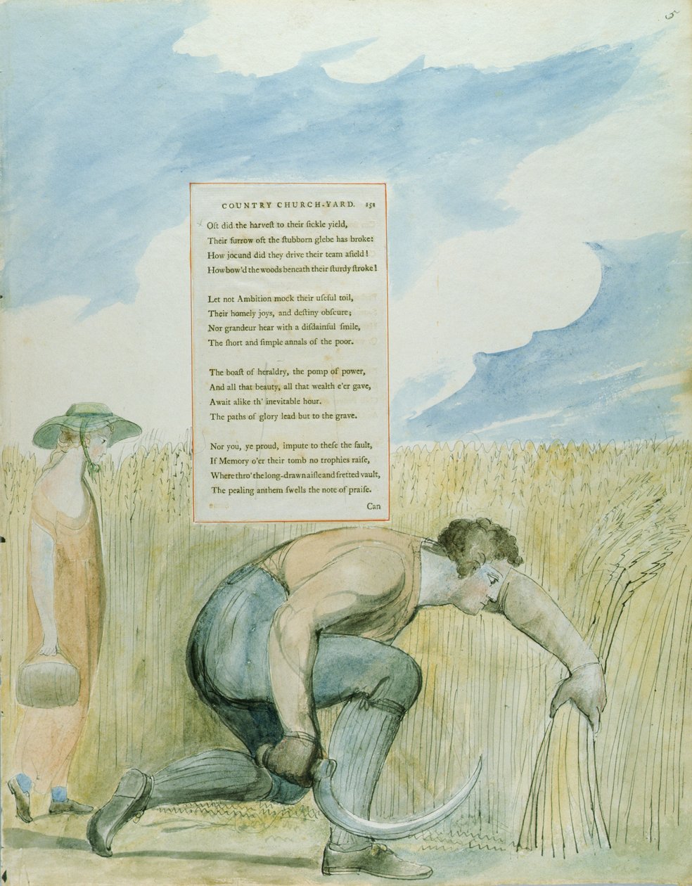 &39;挽歌写在乡村教堂院子里&39;，设计109来自“托马斯·格雷的诗”，1797-98（用纸笔和黑色墨水写在纸上） 作者 威廉·布雷克