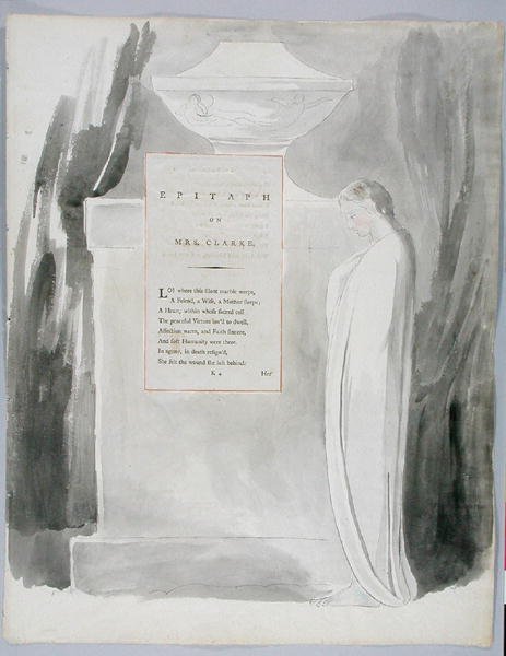 克拉克太太的墓志铭，设计103来自托马斯格雷的诗，1797-98（纸笔上有墨水和纸） 作者 威廉·布雷克