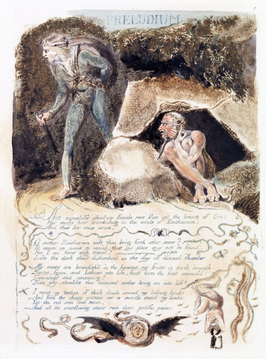 来自&39;欧洲：一个预言&39;的插图，兰贝斯，1794年（墨水和纸上的wc） 作者 威廉·布雷克