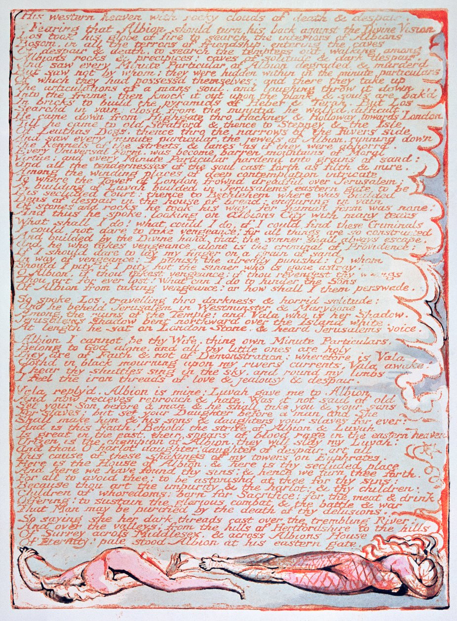 耶路撒冷巨人阿尔比恩的散发;他的西方天堂，1804年（用wc进行浮雕蚀刻） 作者 威廉·布雷克