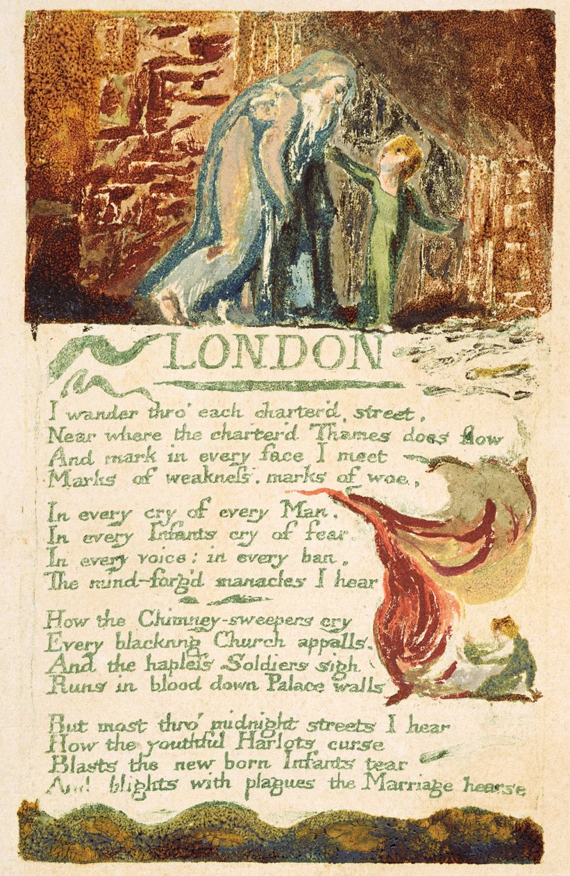 &39;伦敦&39;，来自&39;经验之歌&39;的第38页，1794年（使用wc进行彩色印刷蚀刻） 作者 威廉·布雷克