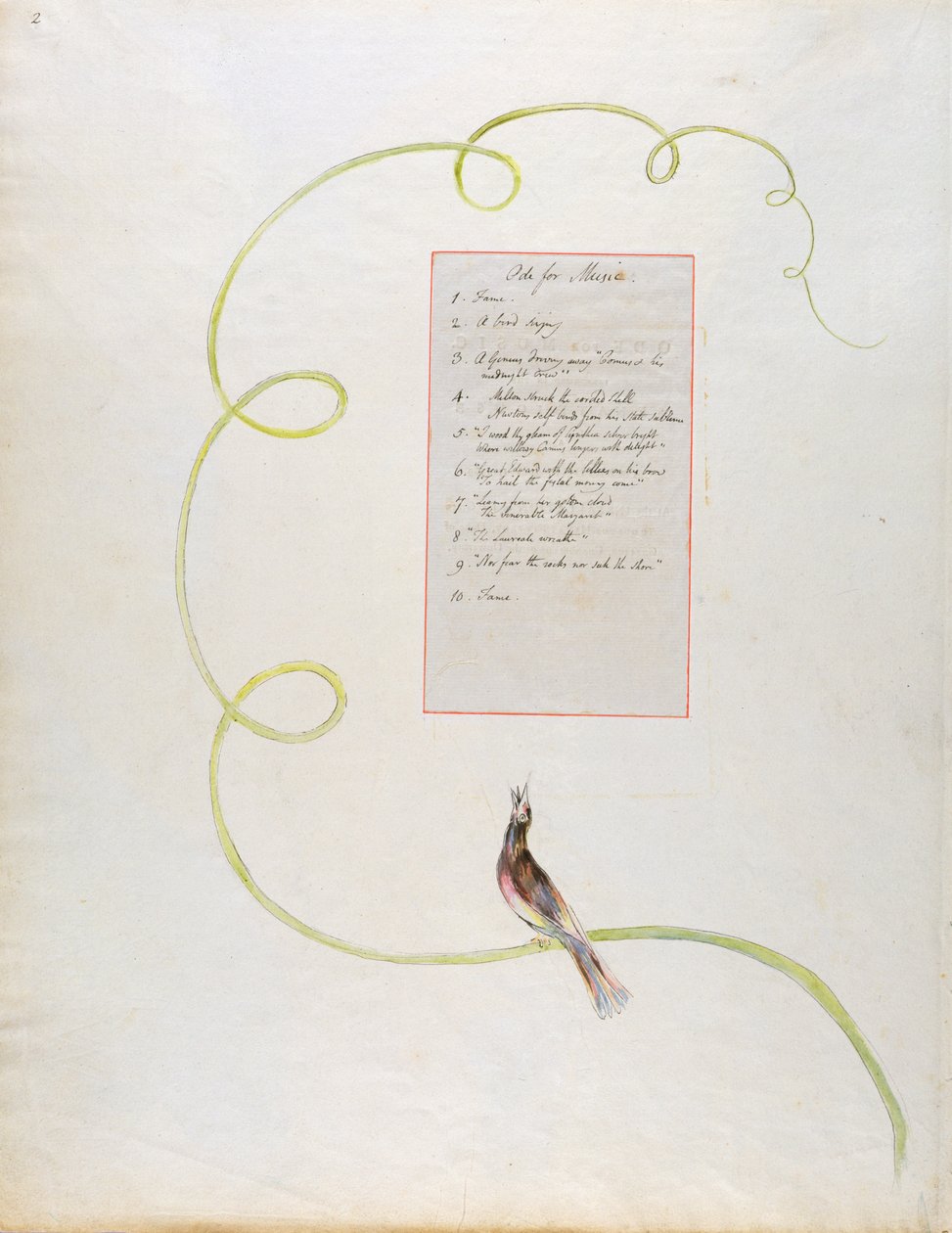 “托马斯·格雷的诗歌”中的“音乐颂”设计94，1797-98（纸上用钢笔和墨水写成） 作者 威廉·布雷克