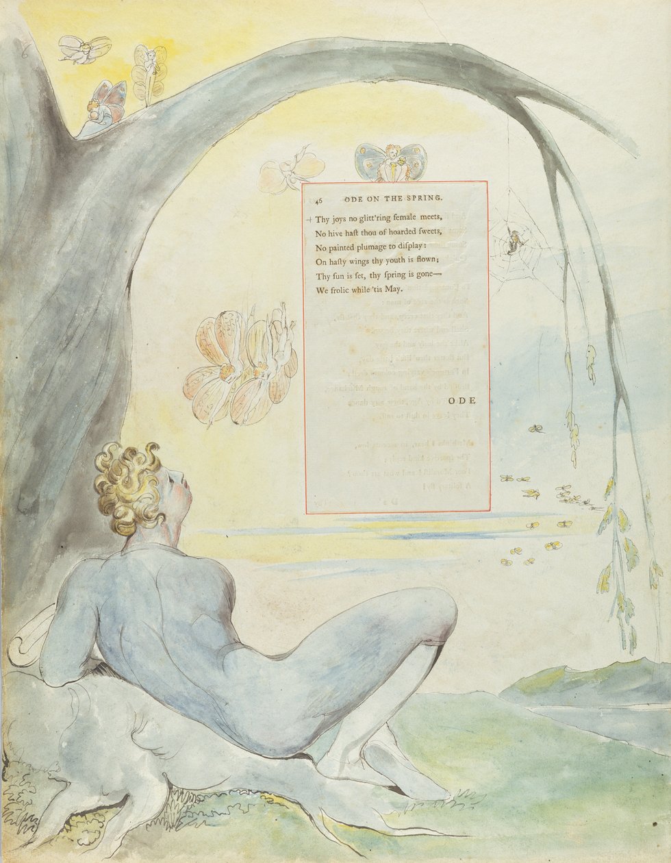 “春天的颂歌”，设计6为“托马斯格雷的诗”，1797-98（用笔和黑色墨水）（见正面285537） 作者 威廉·布雷克
