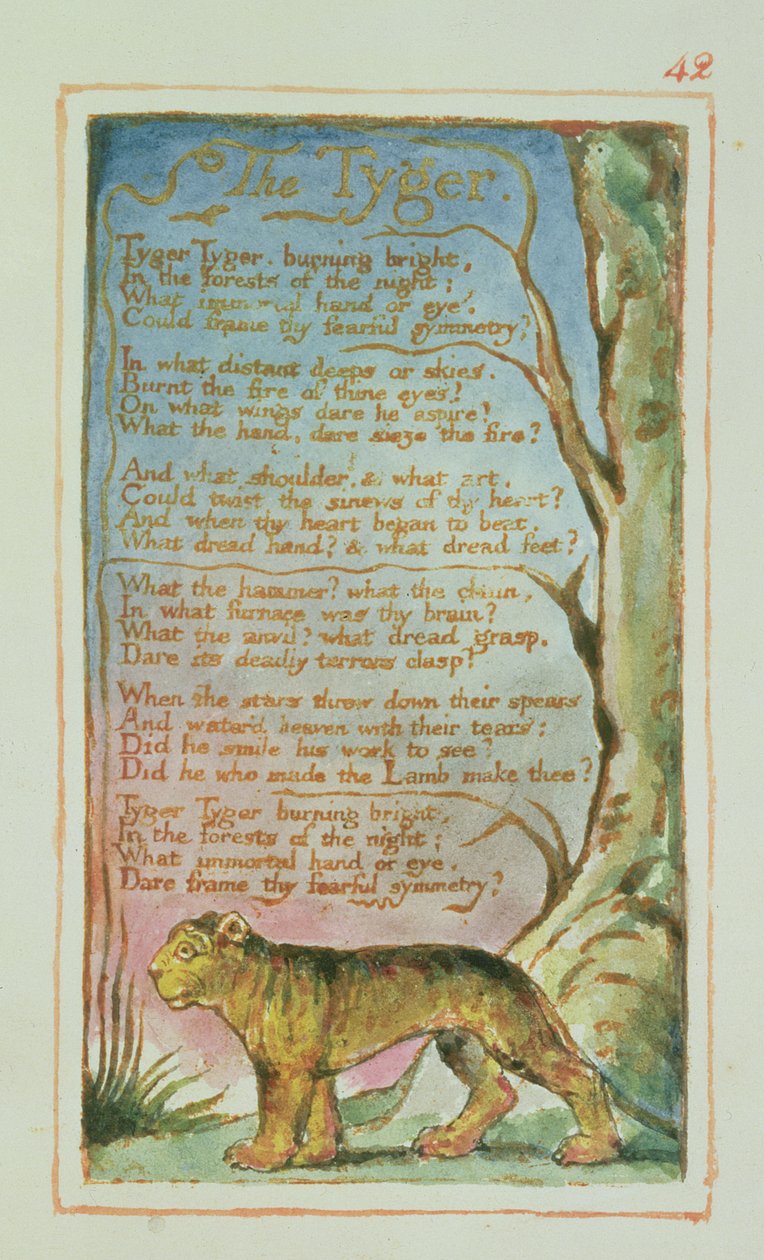 P.125-1950.pt42 The Tyger：来自纯真之歌和经验的第42页（复制AA）c.1815-26（蚀刻，墨水和wc） 作者 威廉·布雷克