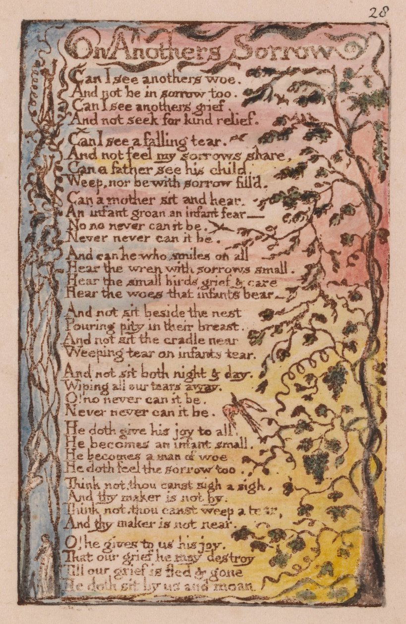 纯真和经验之歌，板28，On Anothers Sorrow（Bentley 27） 作者 威廉·布雷克