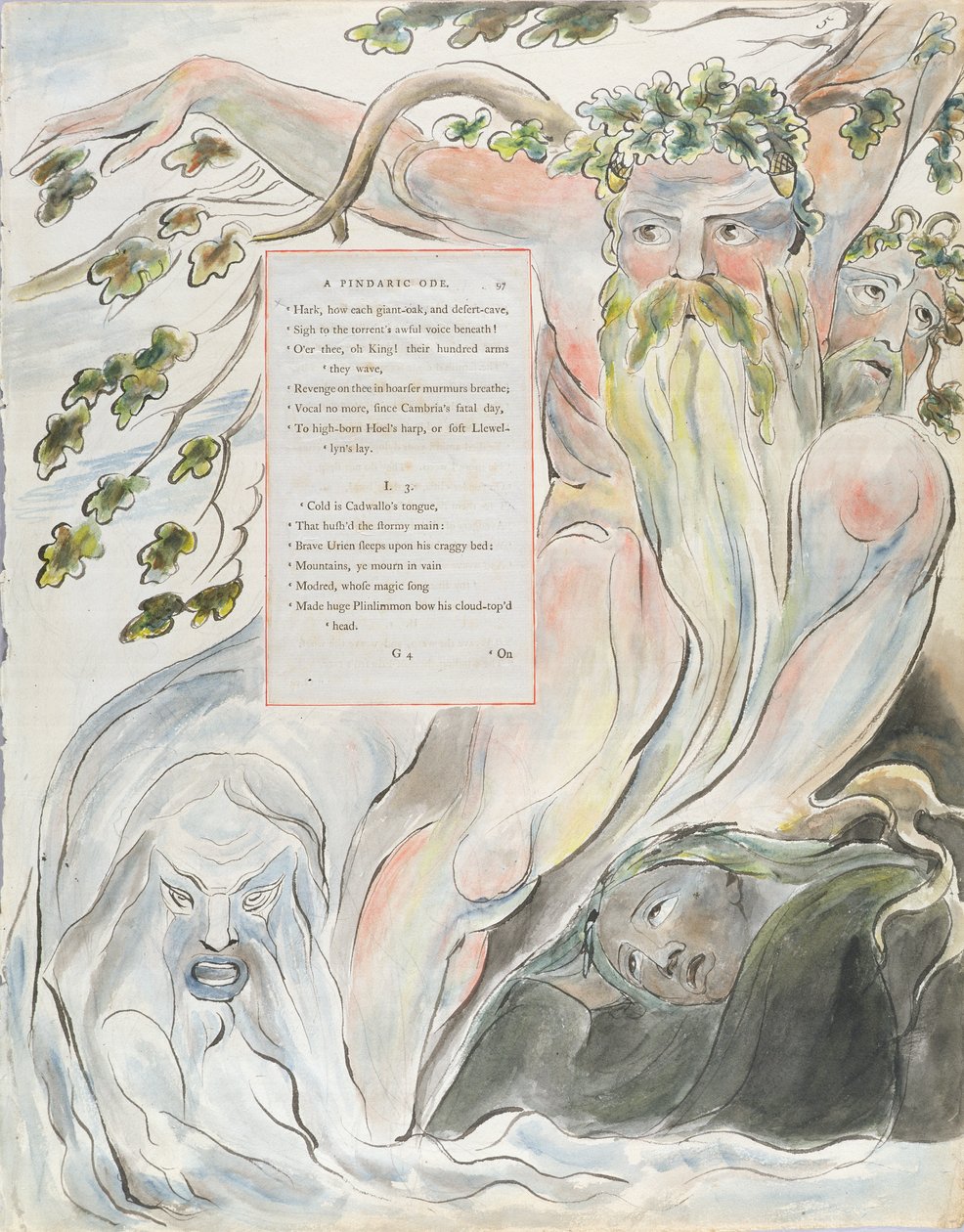 The Bard：A Pindaric Ode，设计57来自“托马斯·格雷的诗”，1797-98（纸上用钢笔和墨水写成） 作者 威廉·布雷克