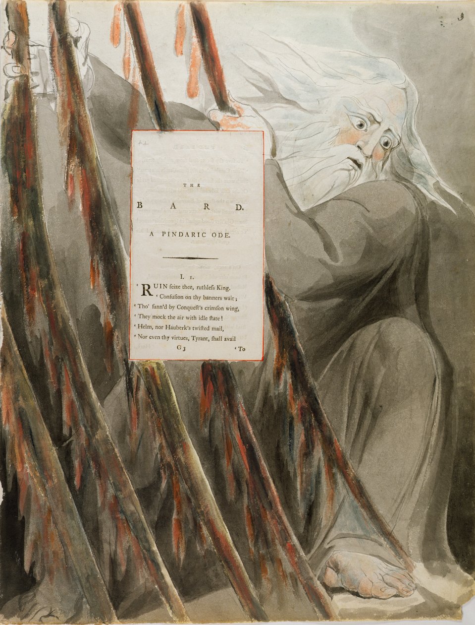 巴德：一首Pindaric Ode，来自“托马斯·格雷的诗”，出版于1797-98（纸上有黑色墨水） 作者 威廉·布雷克