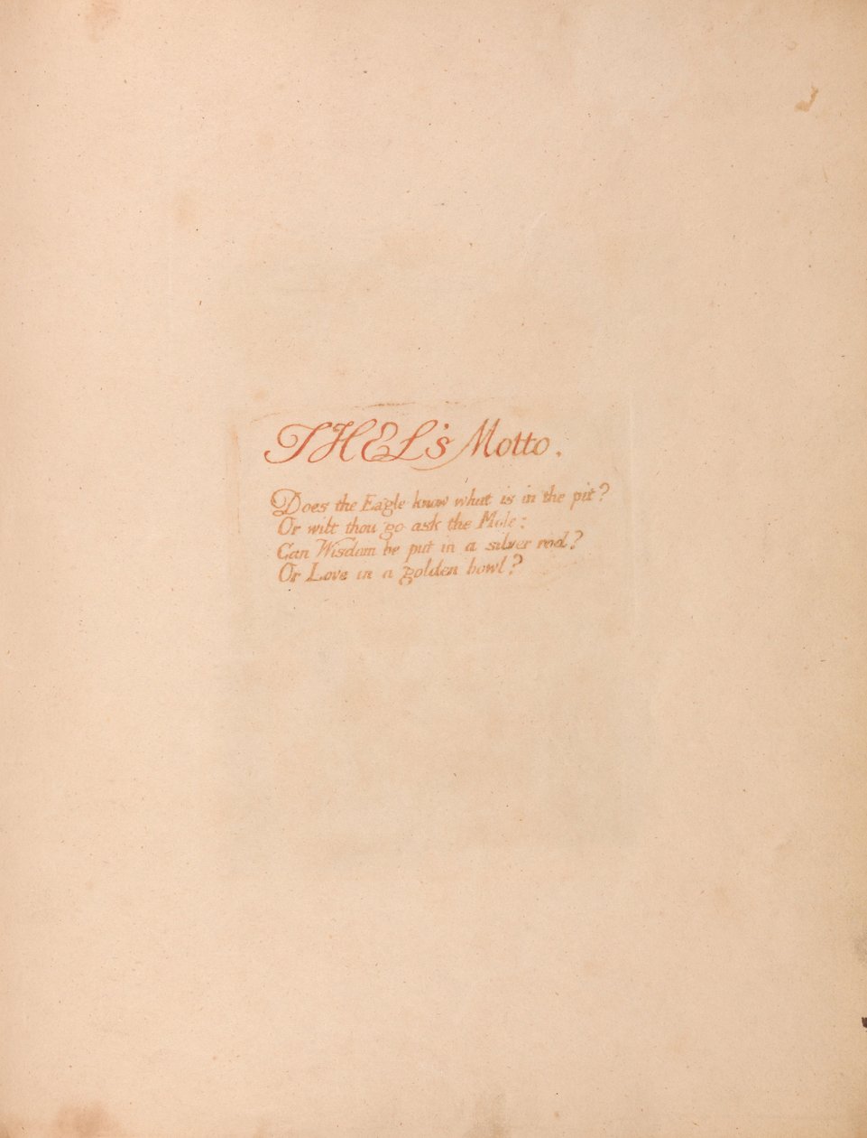 Thel Book，The Plate 1，Thels Motto。 。 。 。 作者 威廉·布雷克