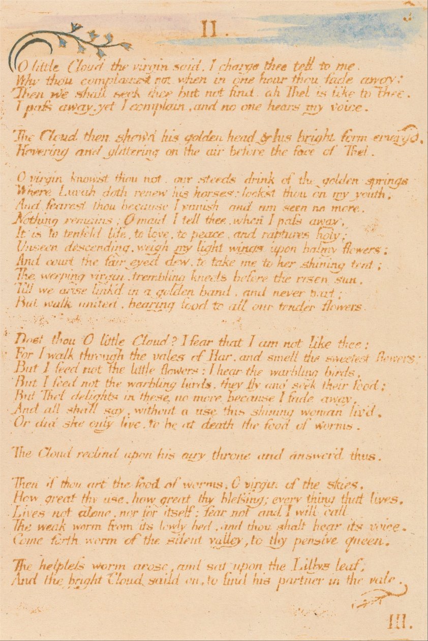 The Book of thel，Plate 5，II。 ，小云。 。 。 。 作者 威廉·布雷克