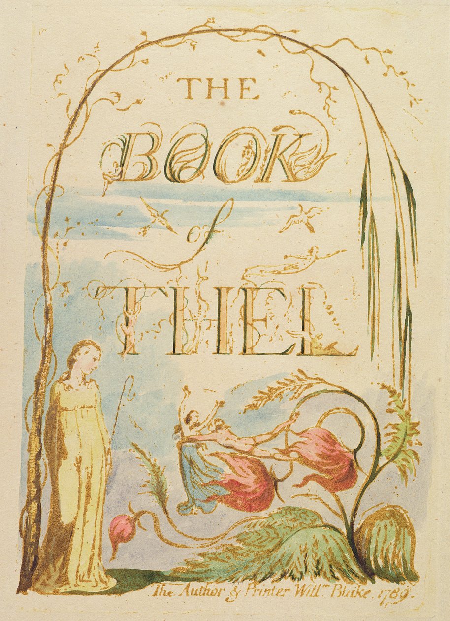 The Book of thel，plate 2（Title Page），1789（用笔和wc进行浮雕蚀刻） 作者 威廉·布雷克