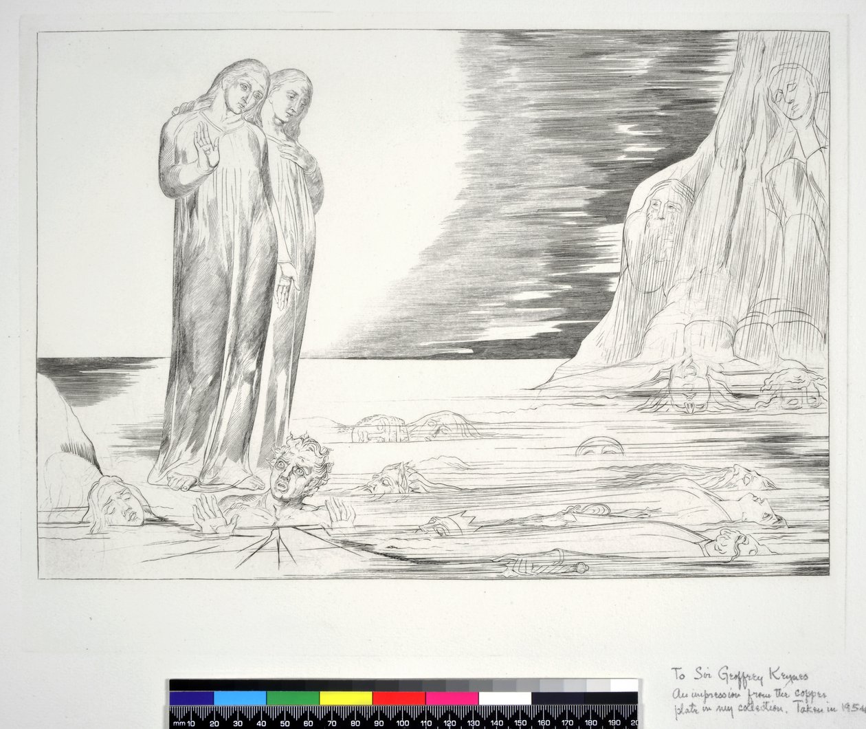 叛徒圈：但丁的脚击中Bocca degli Abbate，Inferno，Canto XXXII，Dante Alighieri的“神曲”的插图，1954年 作者 威廉·布雷克