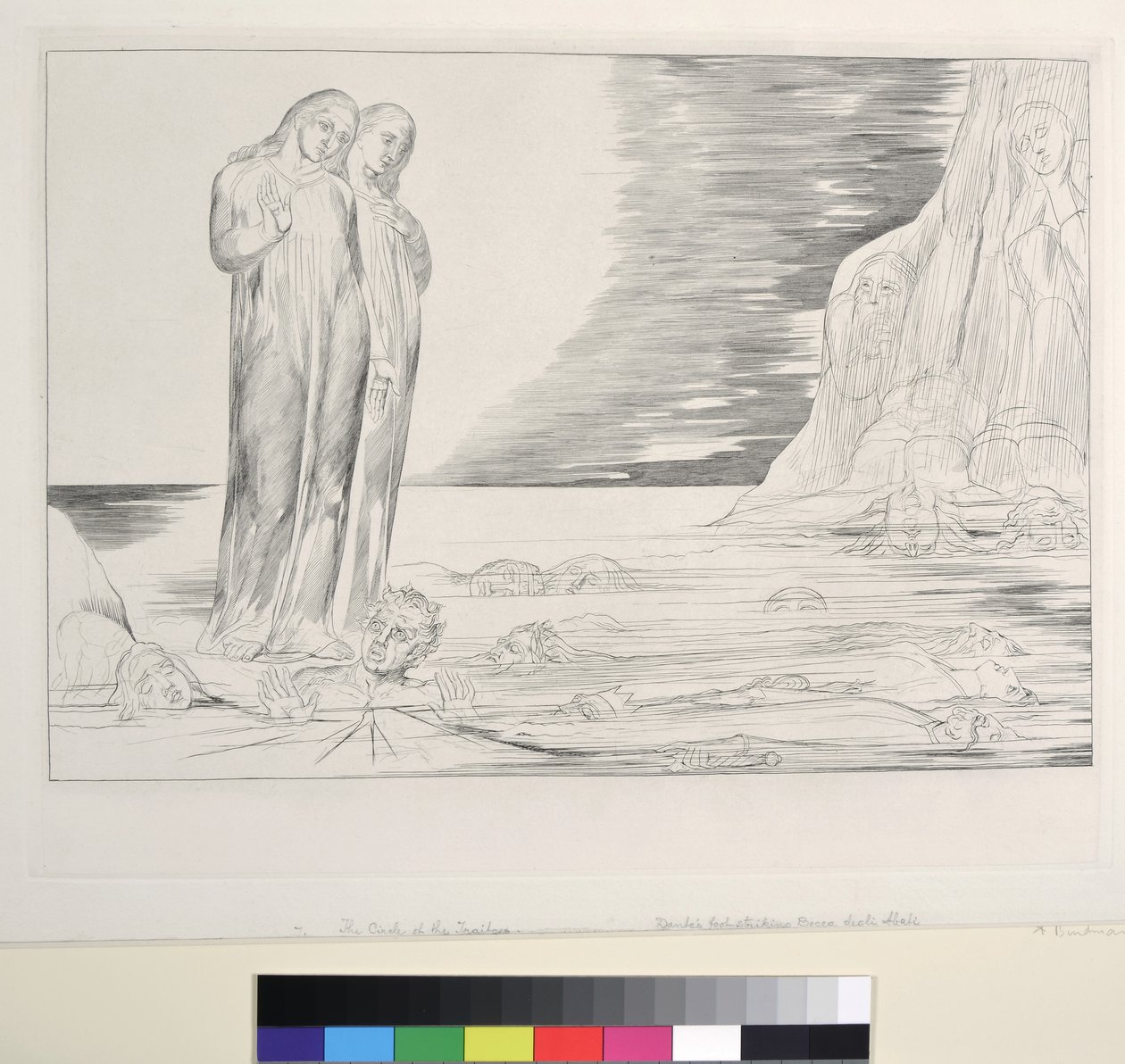 叛徒圈：但丁的脚击中Bocca degli Abbate，Inferno，Canto XXXII，插图来自Dante Alighieri的&39;Divine Comedy&39;，1827 作者 威廉·布雷克