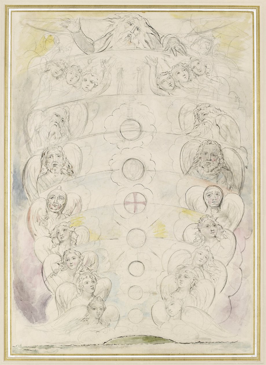 Deity，从九球开始，插图到&39;神曲&39;，Paradiso（用墨水在石墨上用墨水） 作者 威廉·布雷克