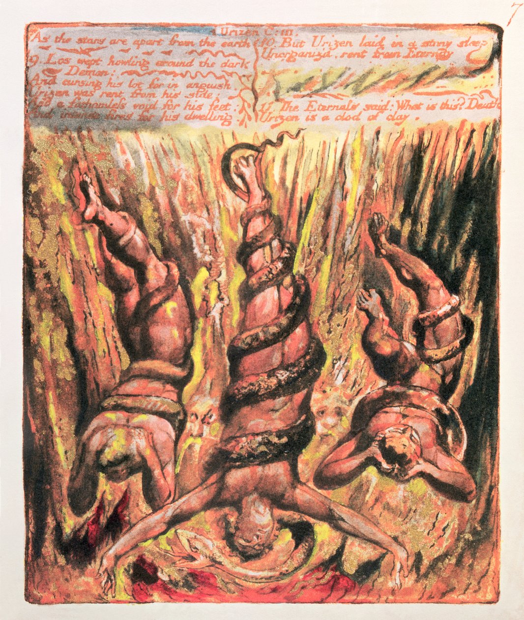 Urizen的第一本书;由于恒星远离地球，1794（彩色印刷浮雕蚀刻） 作者 威廉·布雷克