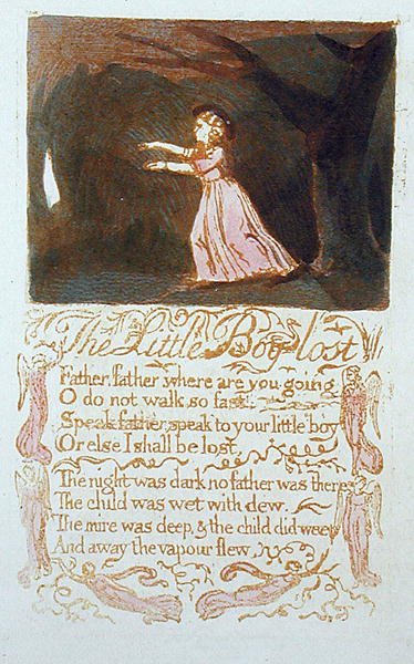 The Little Boy Lost，1789年来自纯真之歌的板块，1789年（使用wc进行浮雕蚀刻） 作者 威廉·布雷克
