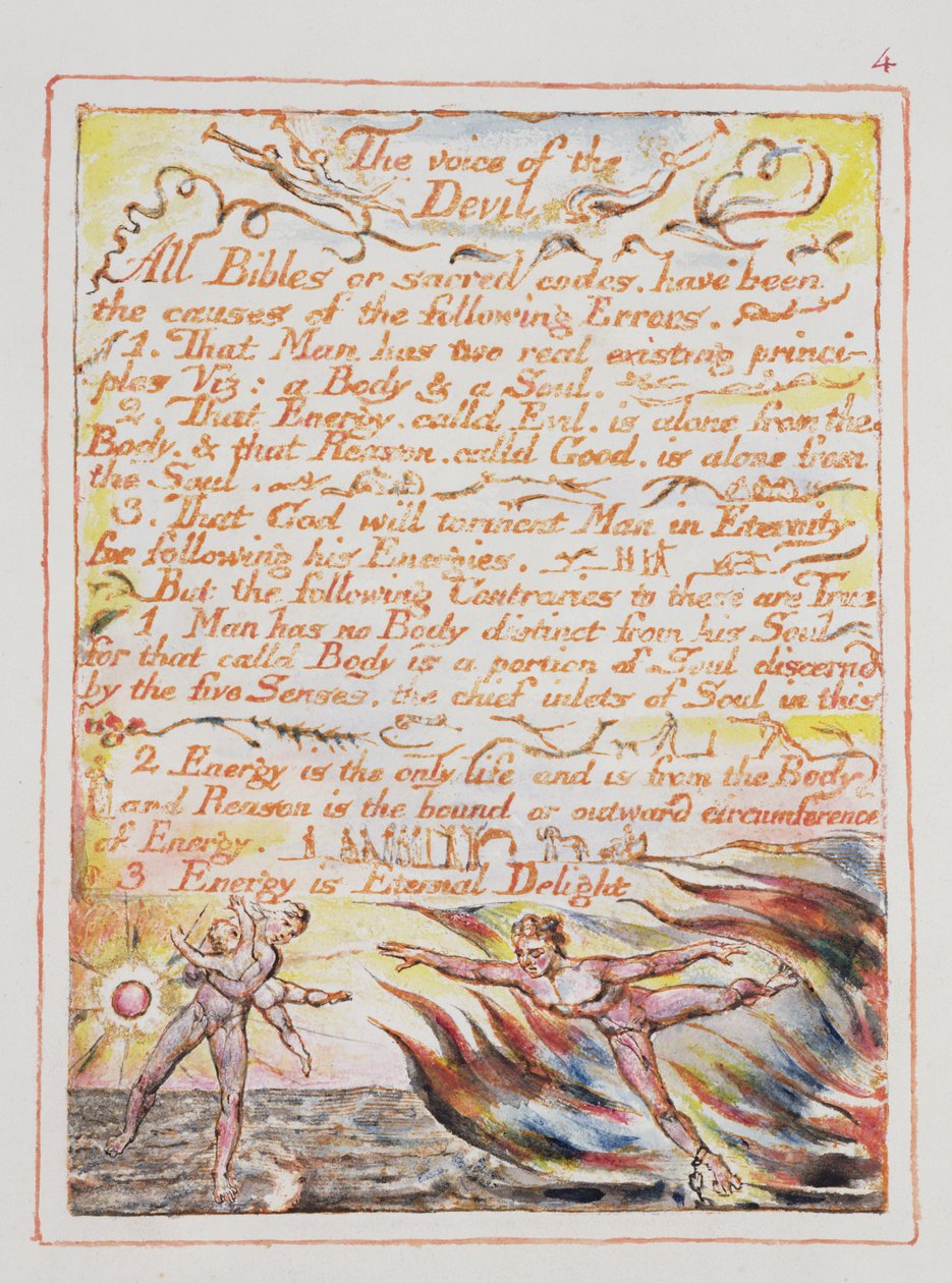 魔鬼的声音，插图和文字来自&39;天堂与地狱的婚姻&39;，c.1790-3（用笔和wc完成的浮雕蚀刻） 作者 威廉·布雷克
