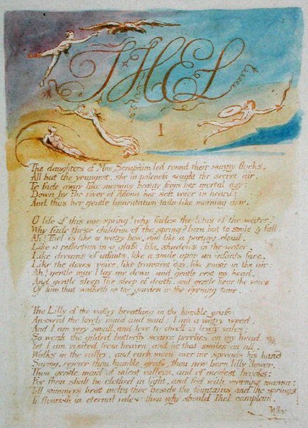 Thel I Mne Seraphim的女儿们......，1789年The Book of Thel的第3版（用纸上的wc打印的浮雕蚀刻） 作者 威廉·布雷克