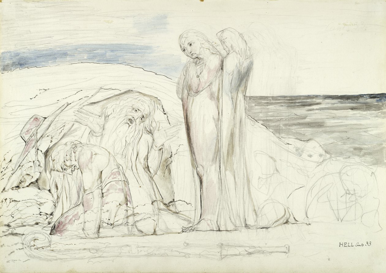 Ugolinos Narrative，Dante Alighieri的神圣喜剧插图，1824-27（笔和墨水用铅笔和粉笔在纸上） 作者 威廉·布雷克
