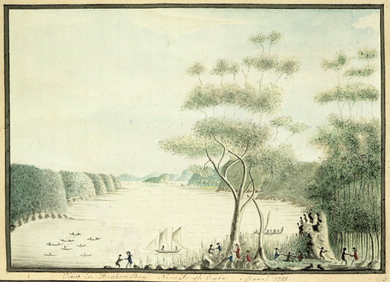 查看在破碎的海湾，新南威尔士州，1788年 作者 威廉布拉德利