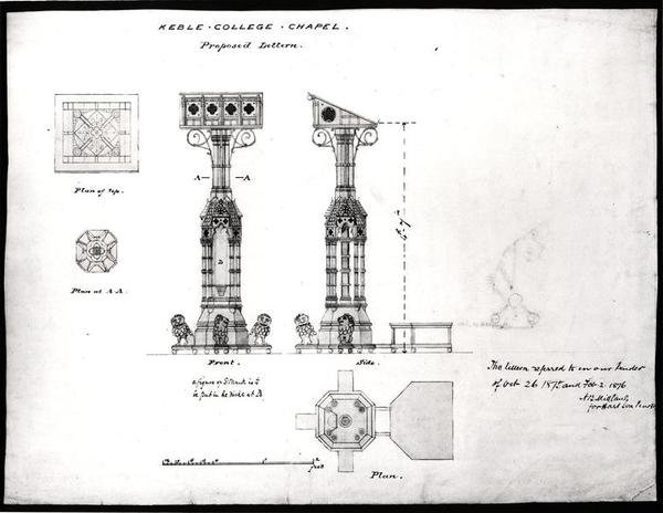 设计一个Lecturn，Keble College Chapel，牛津，1875-76（黑色墨水，铅笔和水彩） 作者 威廉·巴特菲尔德