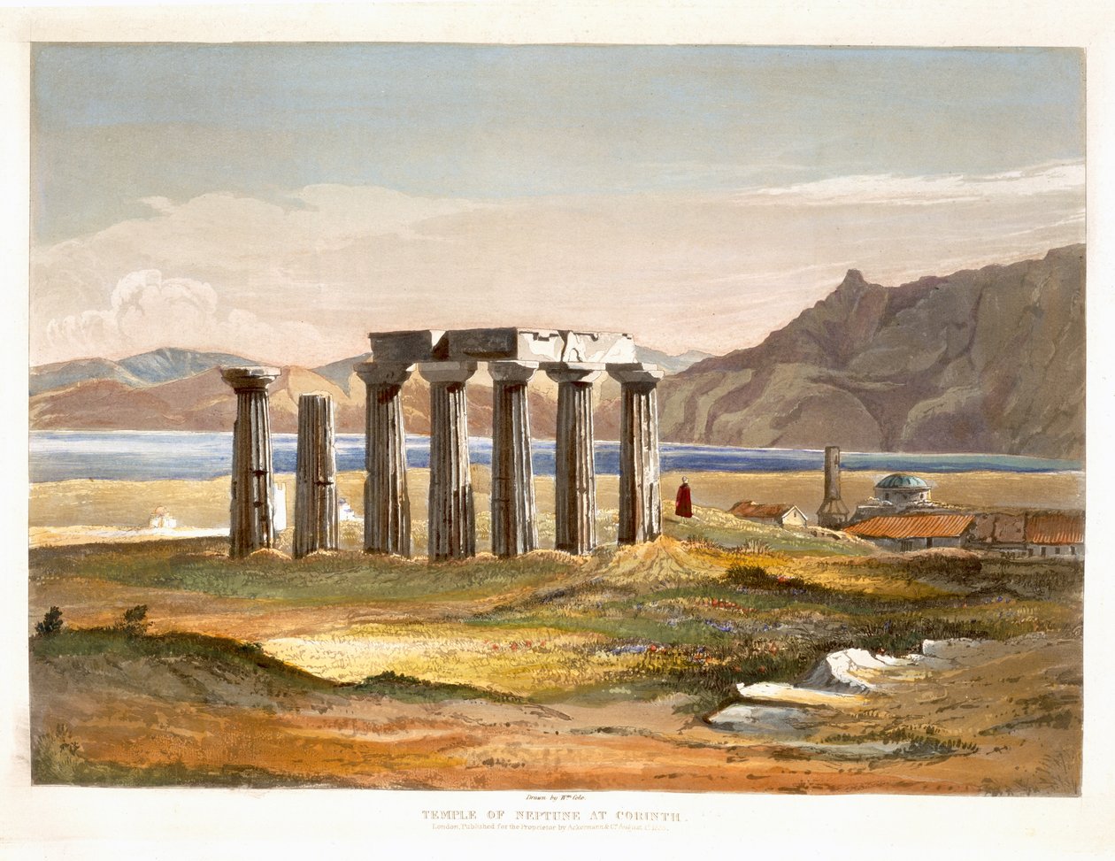 科林斯的海王星神庙，来自希腊古迹遗迹的精选景观，1833年威廉·科尔当场拍摄的图画 作者 威廉·科尔