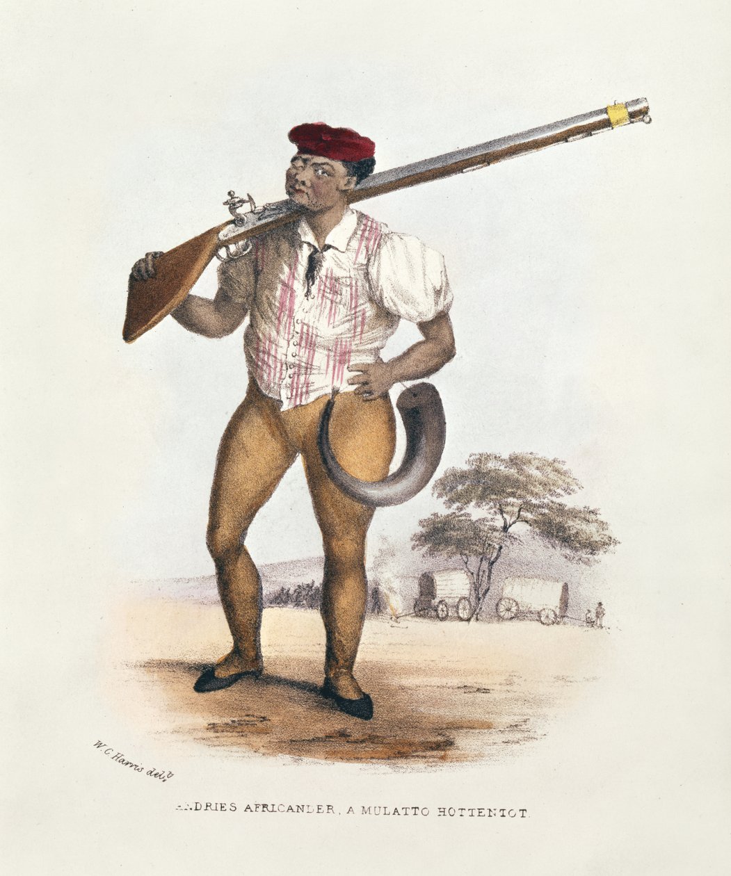 Andries Africander，Mulatto Hottentot，南非野生体育的插图，由WC哈里斯，1841年 作者 威廉·康沃利斯·哈里斯