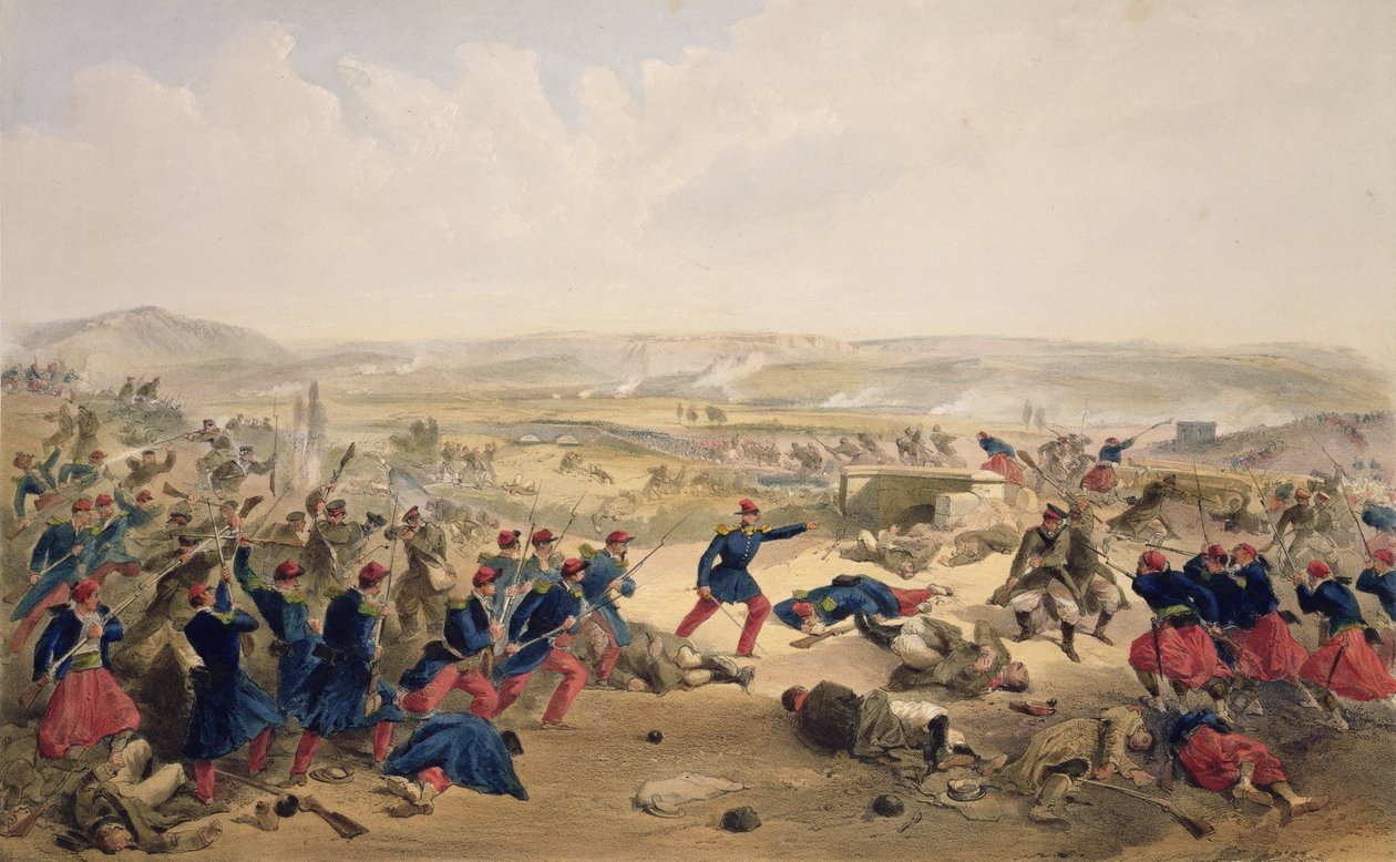 1855年8月16日，Tchernaya之战，来自“东方战争的座位”，酒吧。作者：Paul und Dominic Colnaghi und Co.，1856 作者 威廉·克里米亚·辛普森