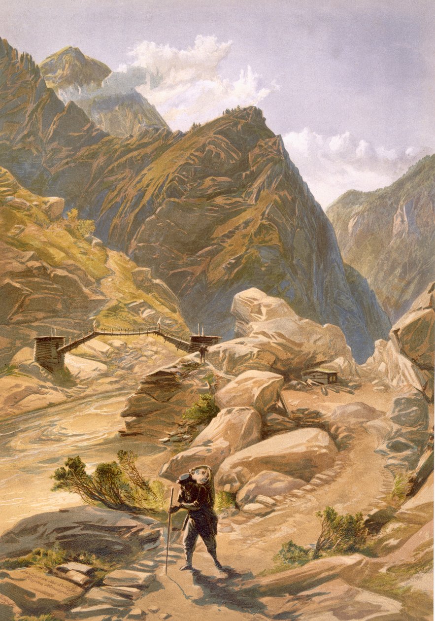 1867年，来自&39;印度古代和现代&39;的Wangtoo的Sutlej大桥 作者 威廉·克里米亚·辛普森