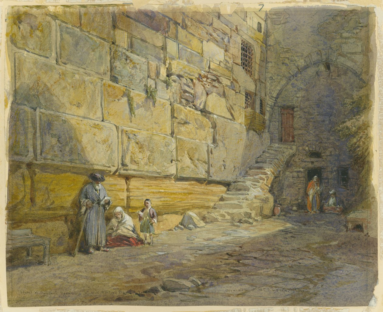 巴克莱门口的门楣，靠近耶路撒冷犹太人的哀嚎地点，1870年（wc und pencil on paper） 作者 威廉·克里米亚·辛普森