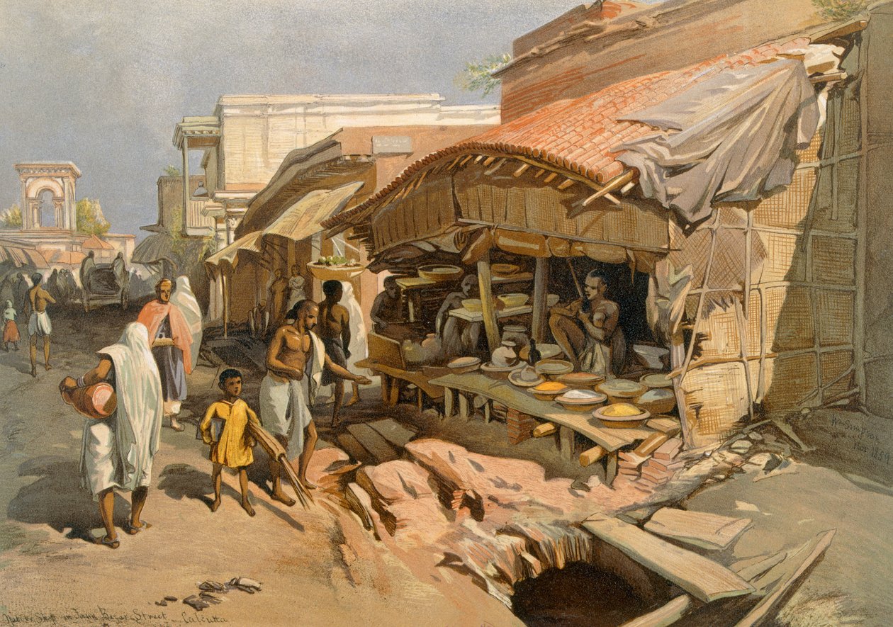 加尔各答市集的本地商店，来自&39;印度古代和现代&39;，1867年 作者 威廉·克里米亚·辛普森