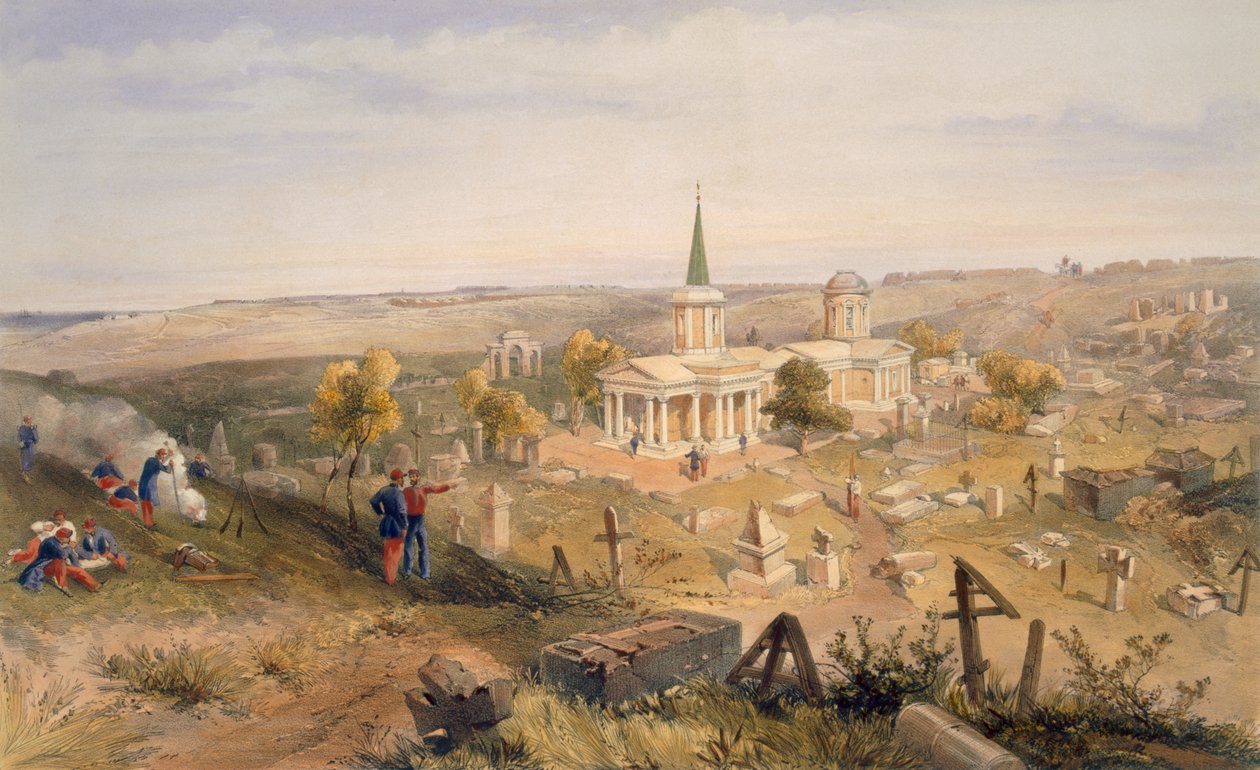 检疫公墓和教堂，从“东方战争的座位”，酒吧。作者：Paul und Dominic Colnaghi und Co.，1856 作者 威廉·克里米亚·辛普森