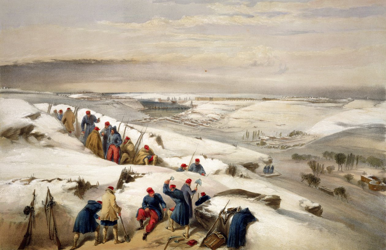 来自极限右翼海沟袭击的塞巴斯托波尔，来自“东方战争之座”，由Colnaghi and Co.出版，1856年 作者 威廉·克里米亚·辛普森